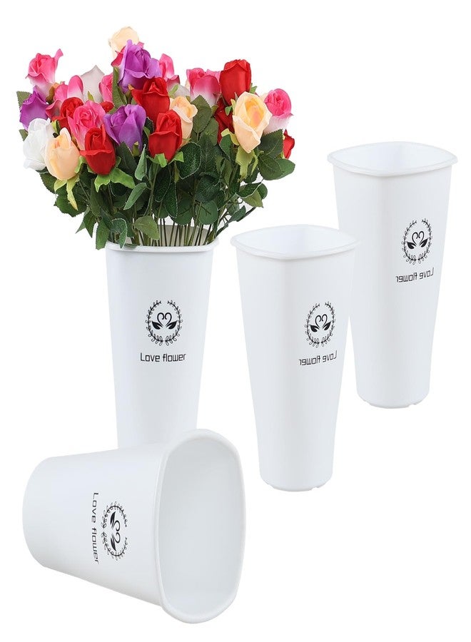 Yesdate 12 Inch Tall Flower Plant Buckets with Handles, Deep Plastic Flower Holder Tall Plant Pot, Planter Farmhouse Vase, Set of 4, White - Image 5